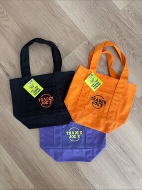 Trader Joe’s Canvas Tote Bags set of 3 - Orange, Black, Purple